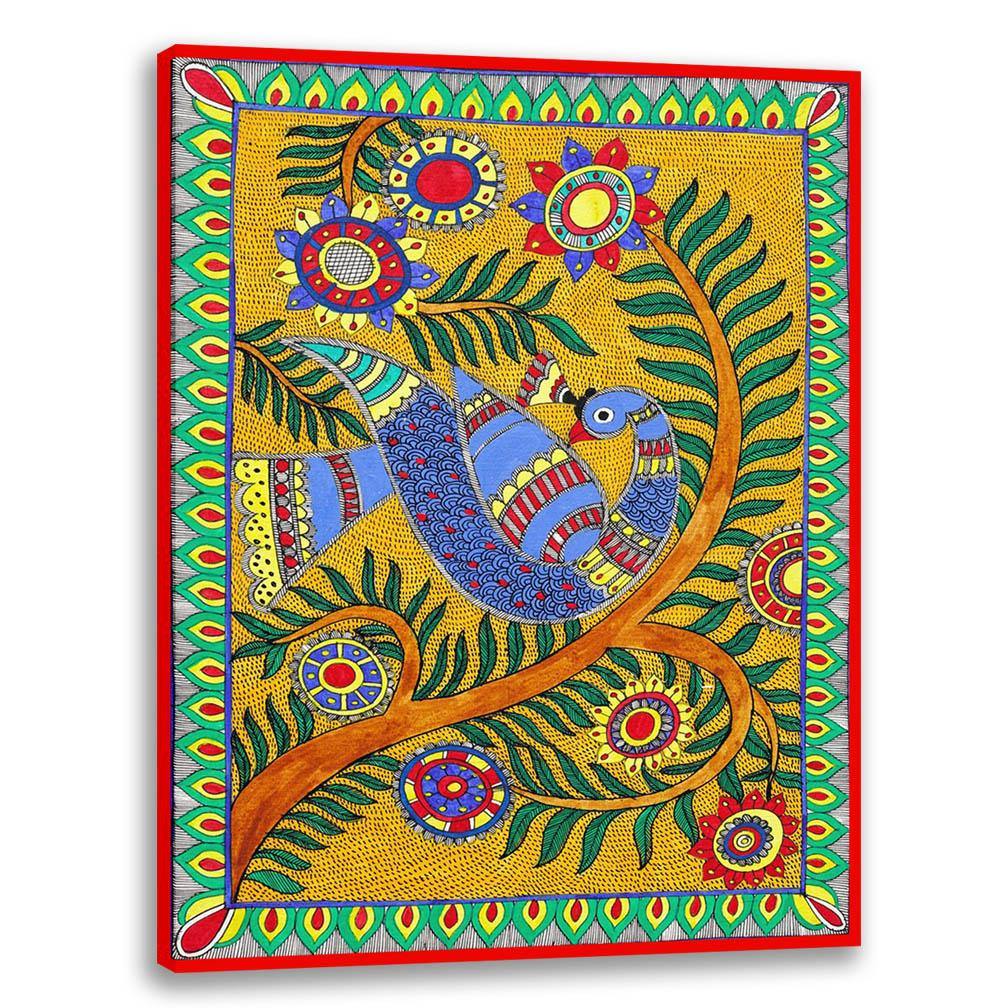 Bird on Tree | Buy Madhubani Art Online | mithila painting | Madhubani ...