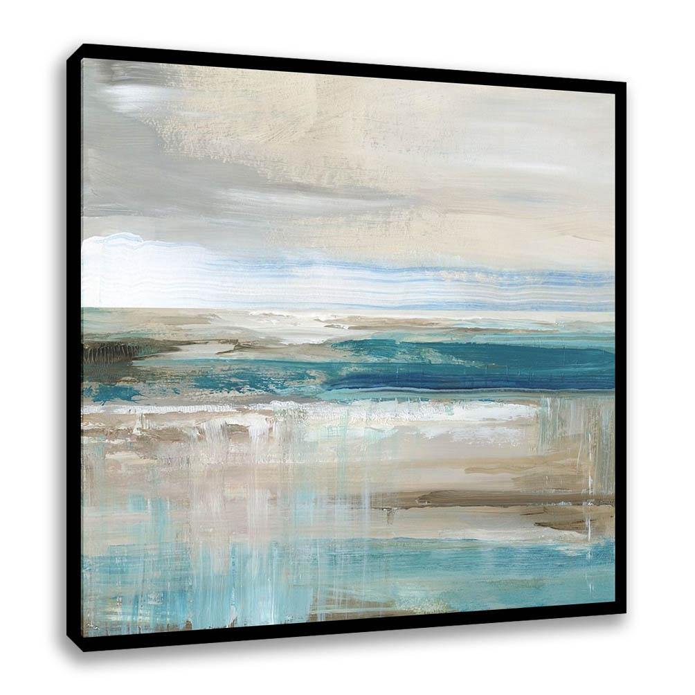 Abstract Beach With Real Seashells newest Acrylic Pour Art on 14 Inch Square Stretched Canvas, Original Ocean Painting