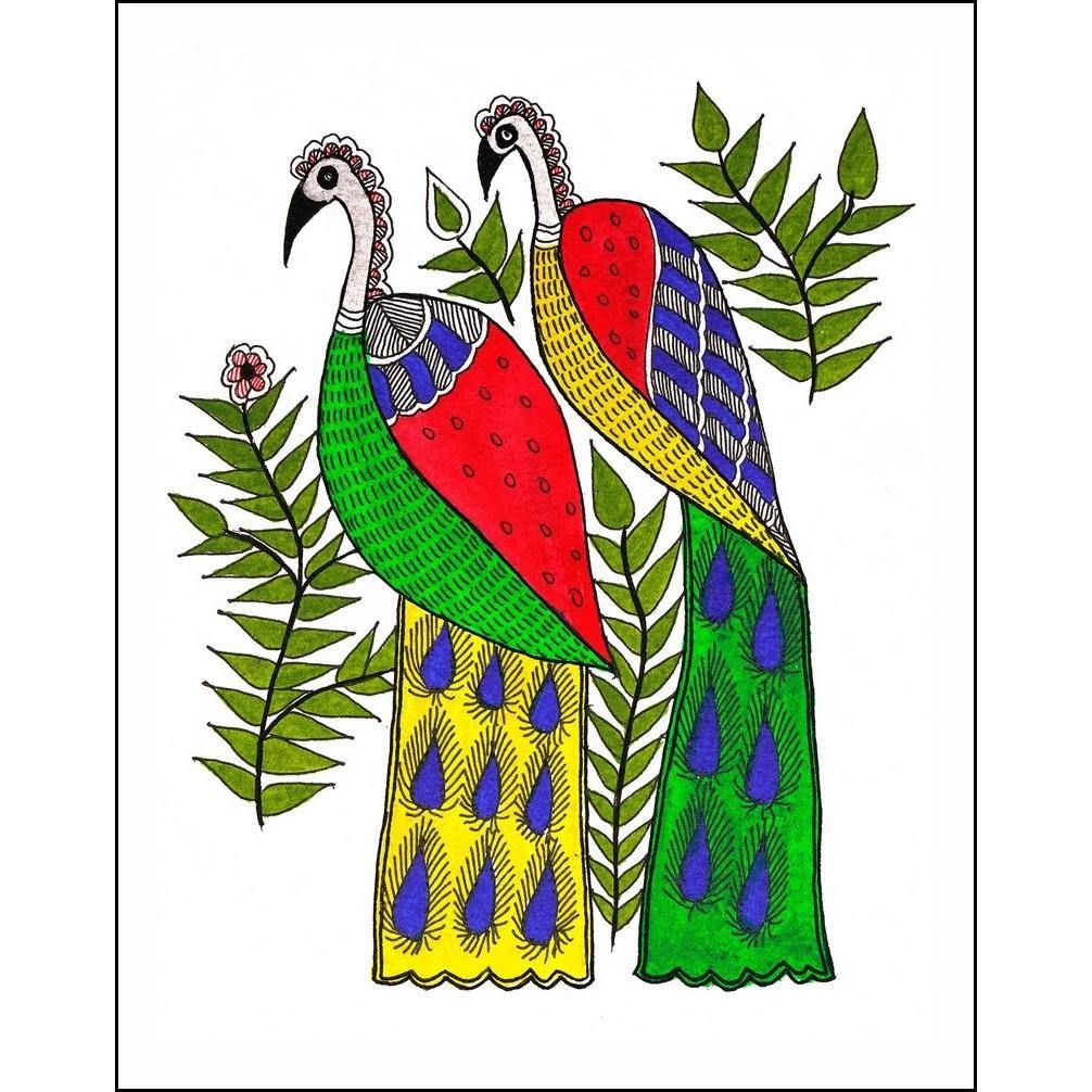 Madhubani painting of a peacock