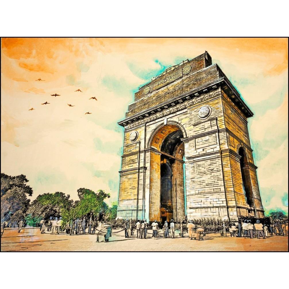 Flat sketch of Indian Famous Monument Taj Mahal 24327025 Vector Art at  Vecteezy
