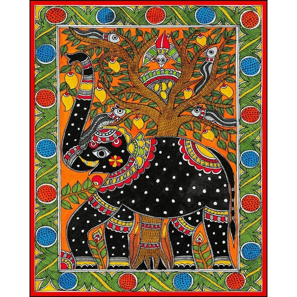 Madhubani Tree of Life with outlet Elephants